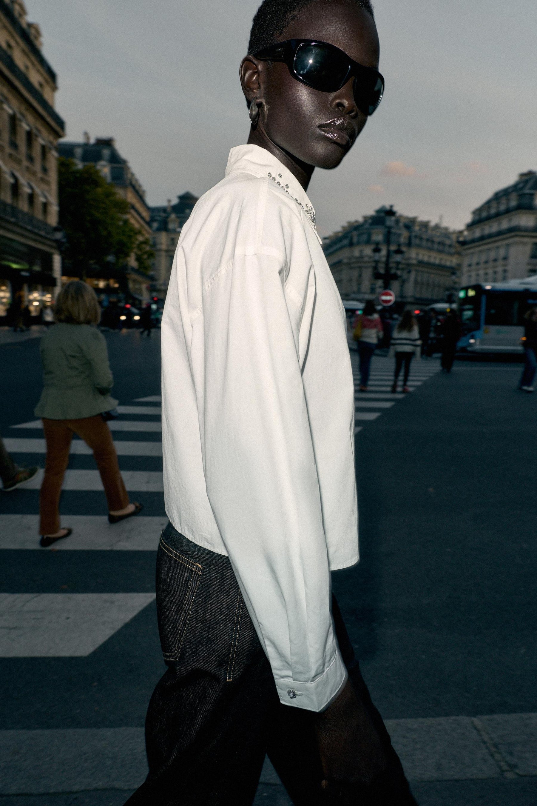 Mit Juwelenperlen besetztes Popelinehemd