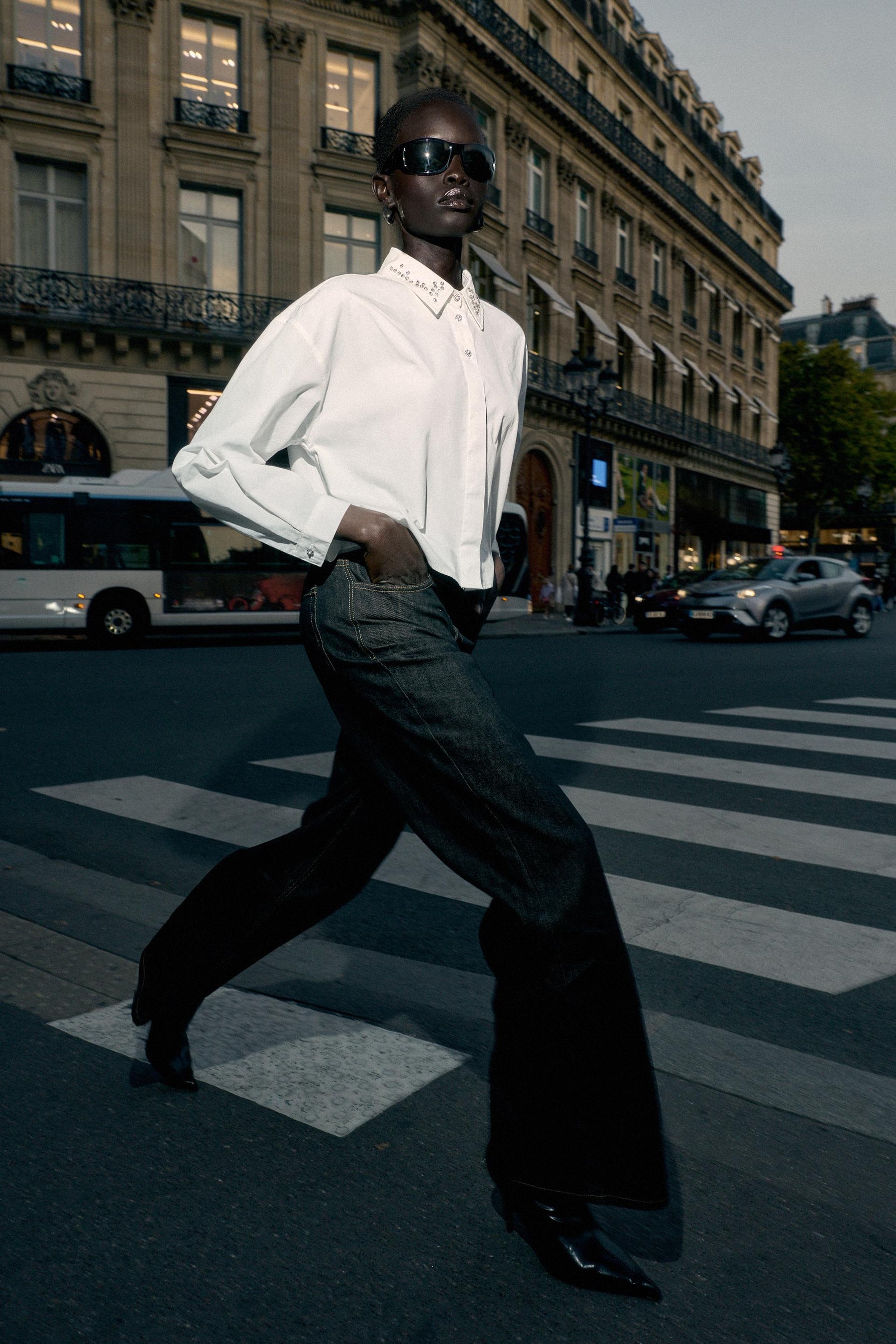 Mit Juwelenperlen besetztes Popelinehemd