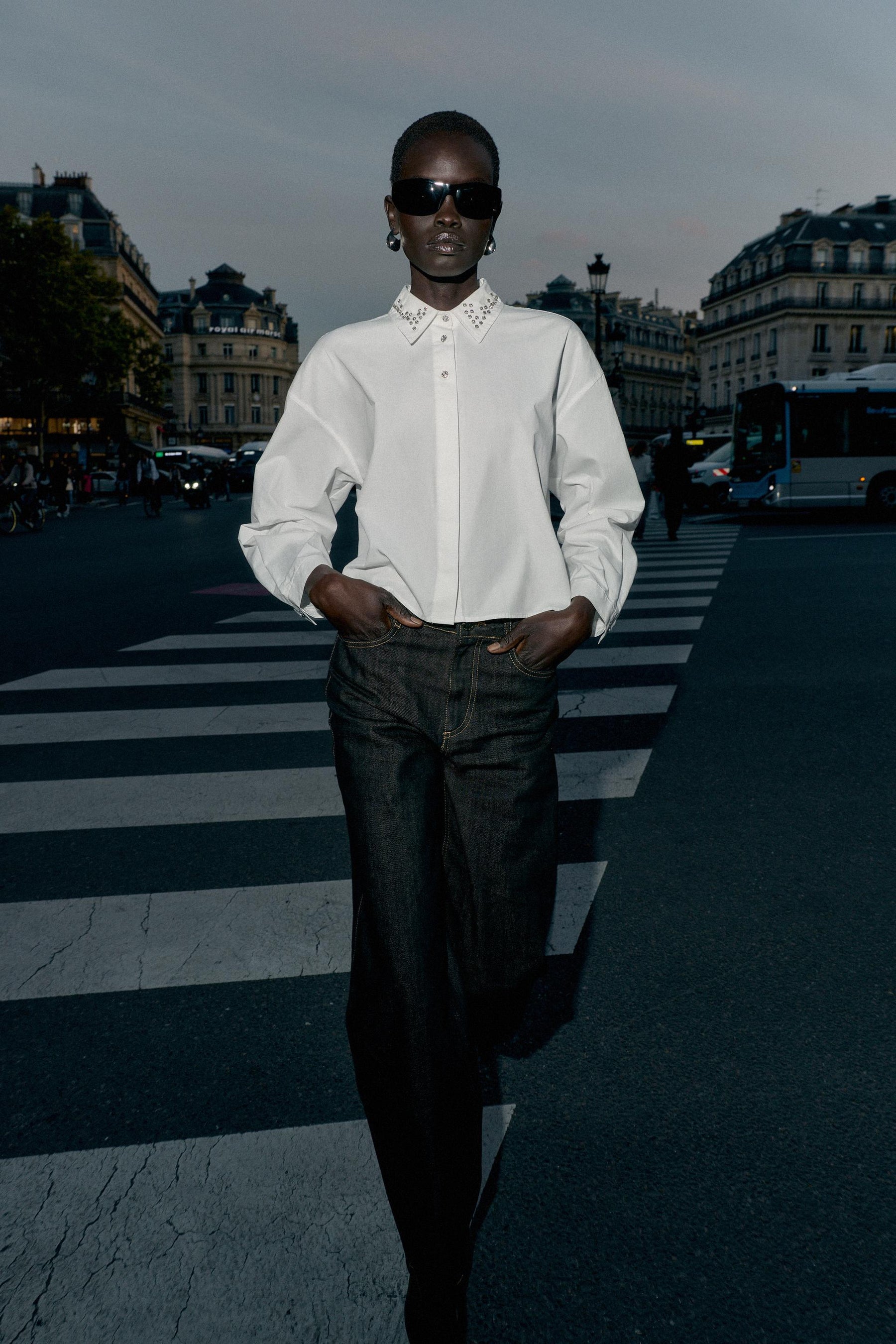 Mit Juwelenperlen besetztes Popelinehemd