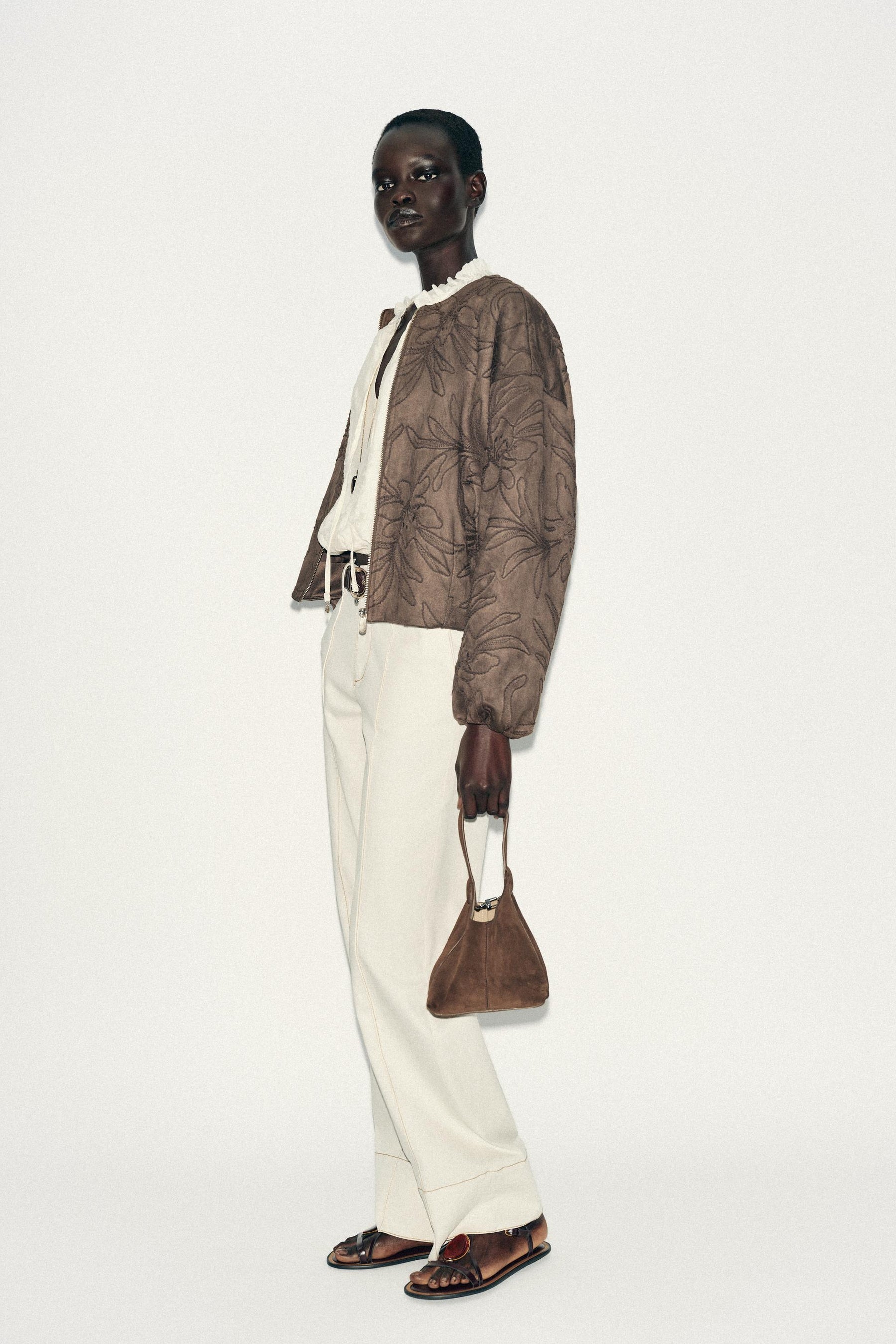 Bestickte Wildleder-Bomberjacke