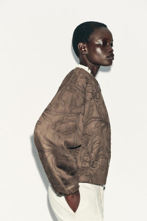 Bestickte Wildleder-Bomberjacke