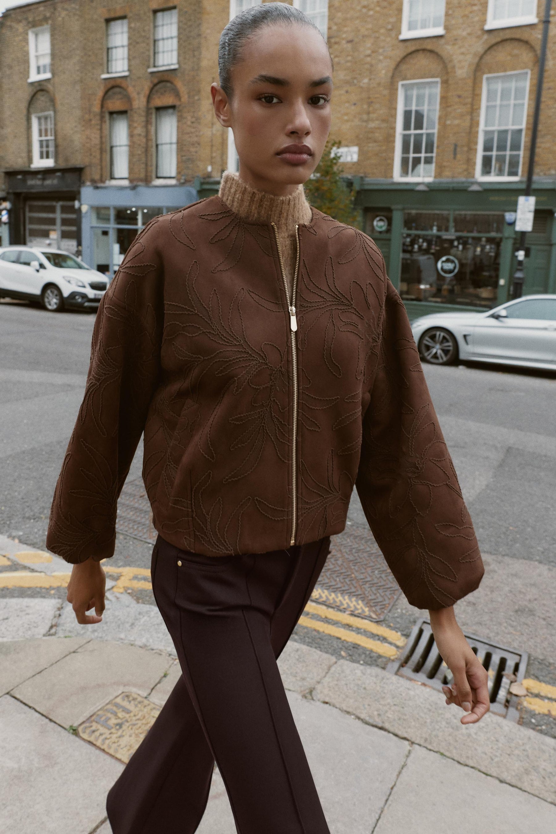 EMBROIDERED FAUX SUEDE BOMBER JACKET - Image 2