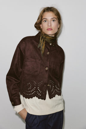 FAUX SUEDE DIE-CUT HEM JACKET - Image 2