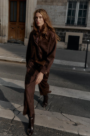 Jacke aus Kunstwildleder mit Stanzschnitt