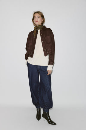 FAUX SUEDE DIE-CUT HEM JACKET - Image 1