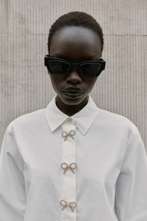 Popelinehemd mit Strassknöpfen