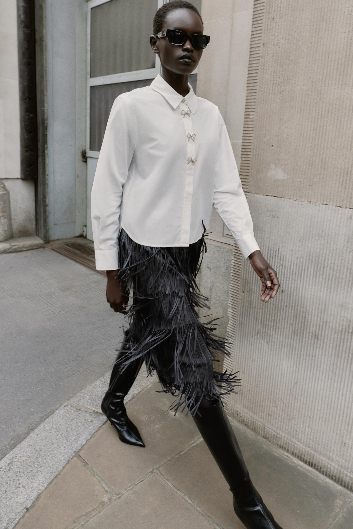 Popelinehemd mit Strassknöpfen