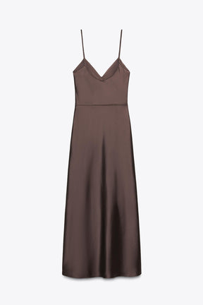 GATHERED SATIN MIDI DRESS - Image 7