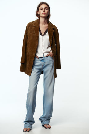 Kontrastierende Bluse aus Satin mit Spitze