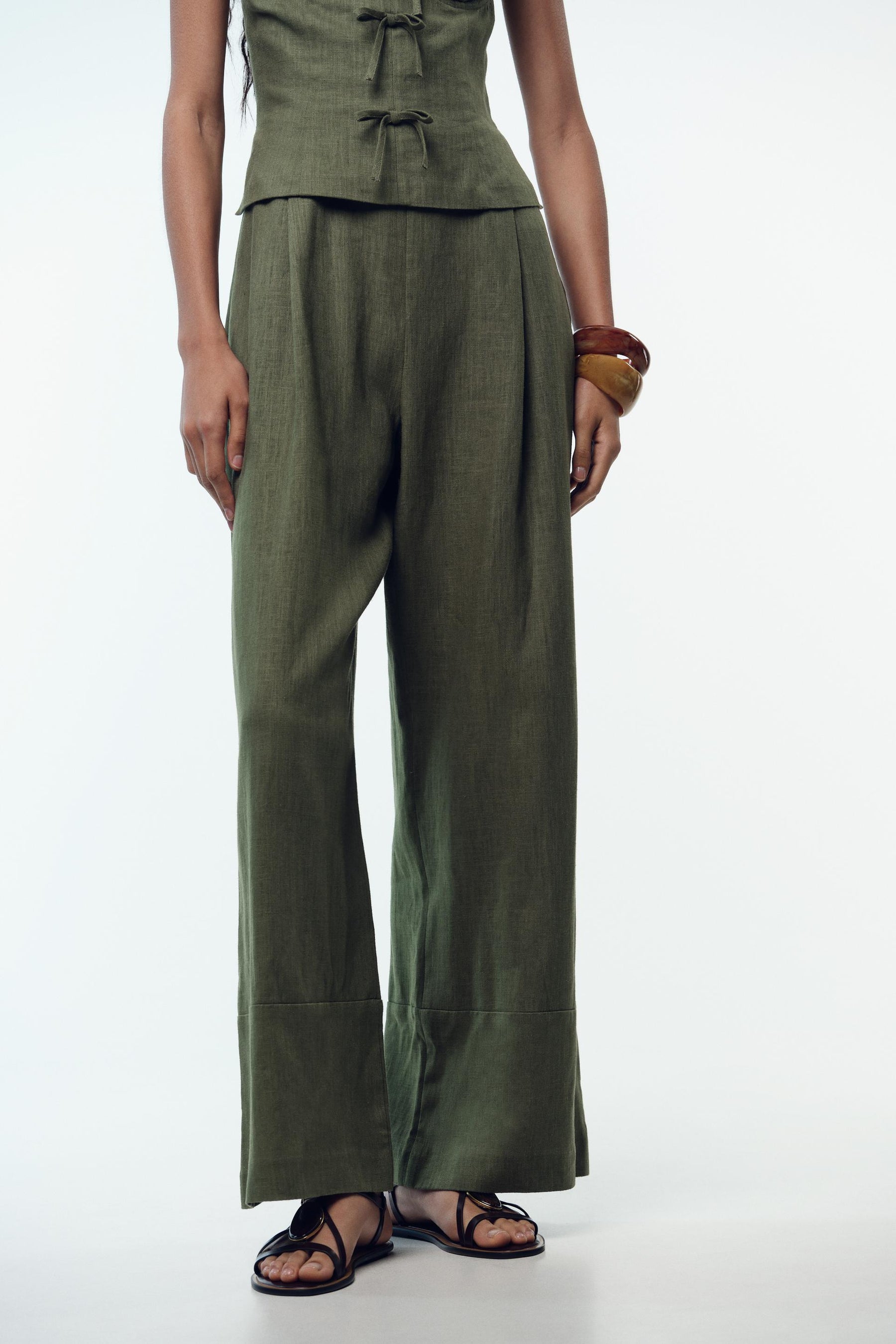 LINEN BLEND STRAPPY JUMPSUIT WITH BOWS - Image 5