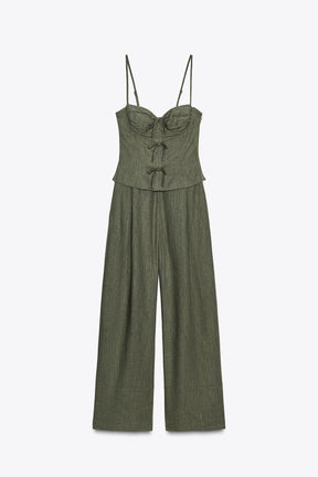 LINEN BLEND STRAPPY JUMPSUIT WITH BOWS - Image 8
