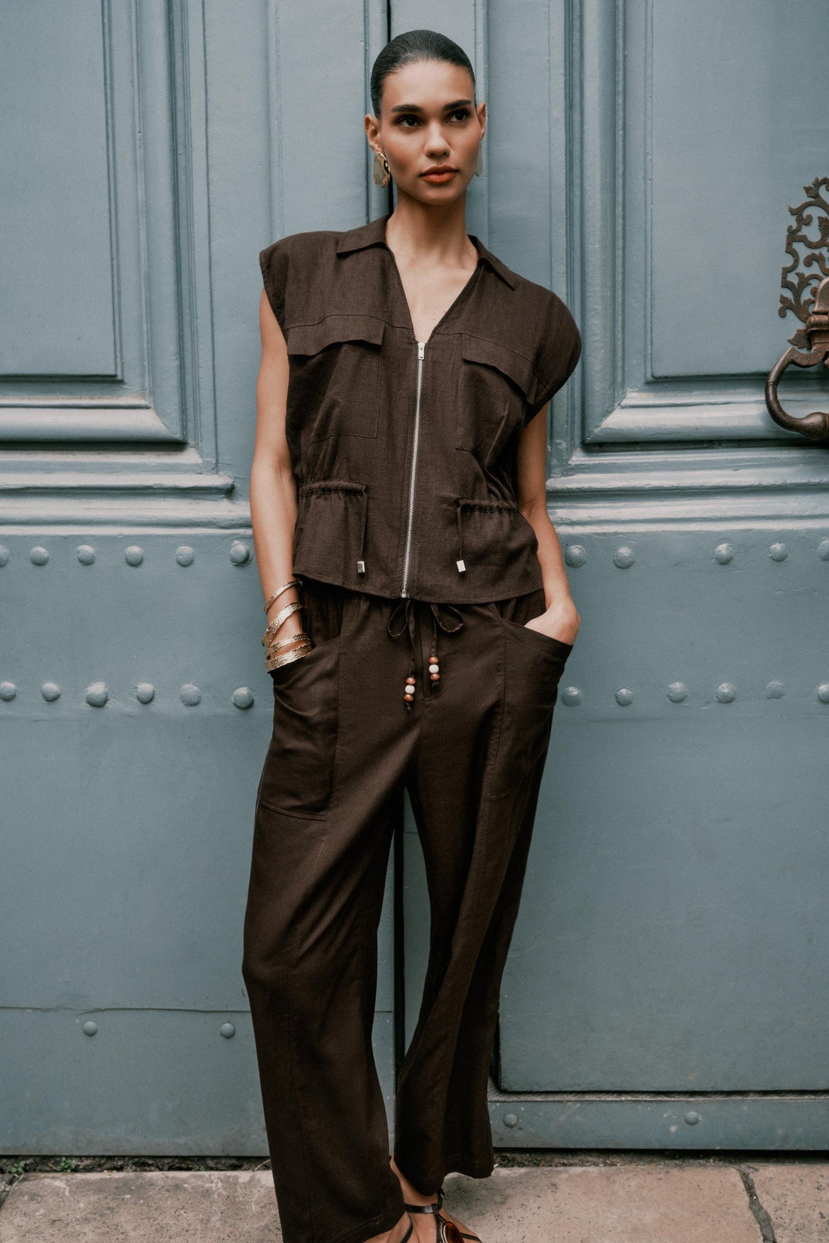 Leinenmischhose mit Kordelzug