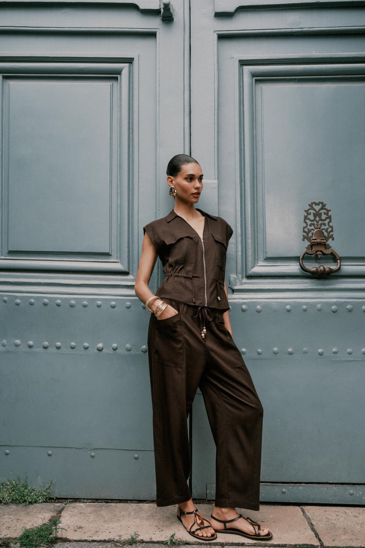 Leinenmischhose mit Kordelzug