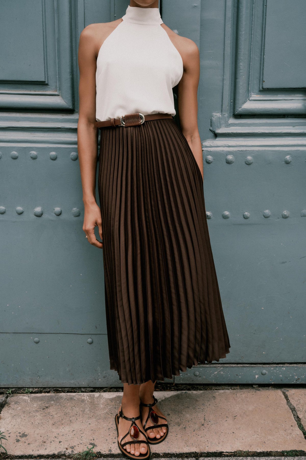 PLEATED COMBINED MIDI DRESS - Image 2