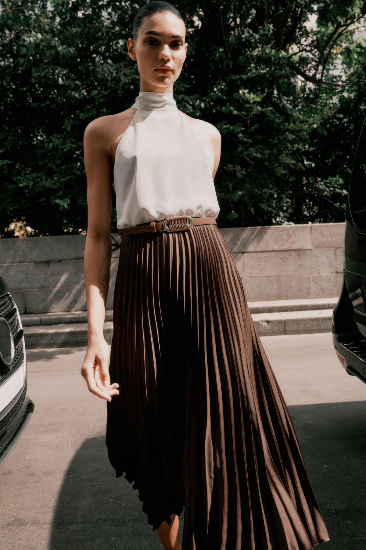 PLEATED COMBINED MIDI DRESS - Image 1