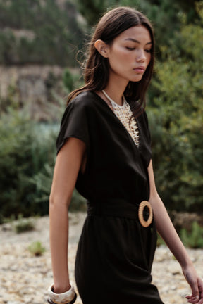 LINEN BLEND LONG JUMPSUIT WITH BELT - Image 3