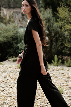 LINEN BLEND LONG JUMPSUIT WITH BELT - Image 4