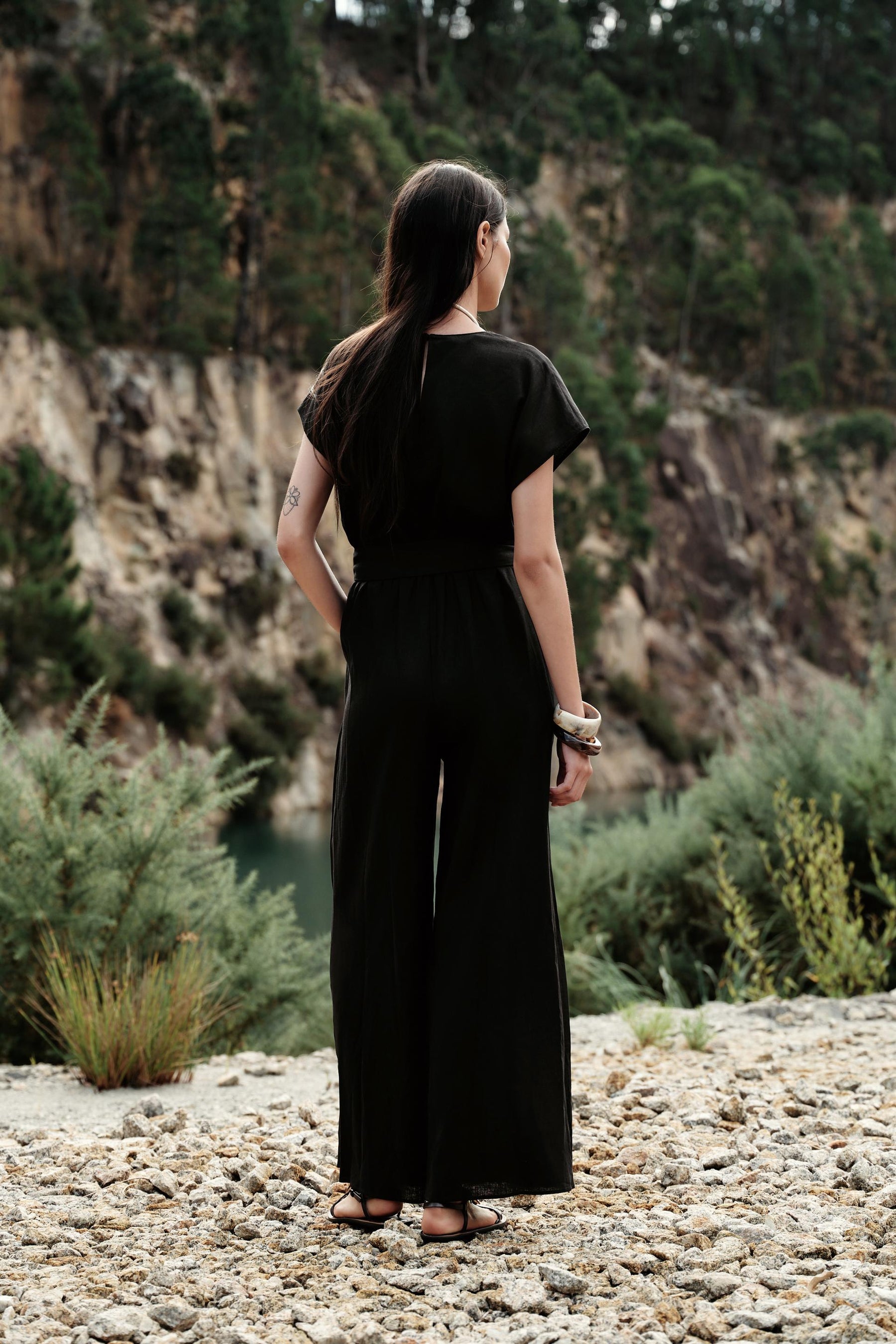 LINEN BLEND LONG JUMPSUIT WITH BELT - Image 5