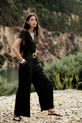 LINEN BLEND LONG JUMPSUIT WITH BELT - Image 7
