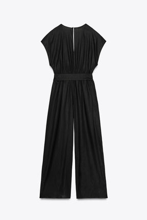 LINEN BLEND LONG JUMPSUIT WITH BELT - Image 8
