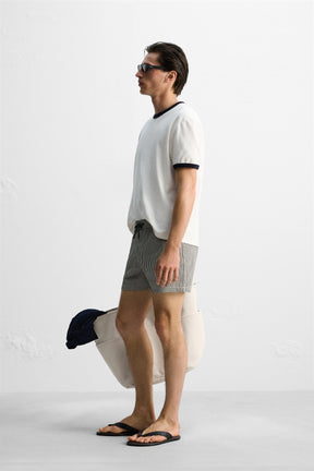 SEERSUCKER MID-LENGTH SWIMMING TRUNKS - Image 4