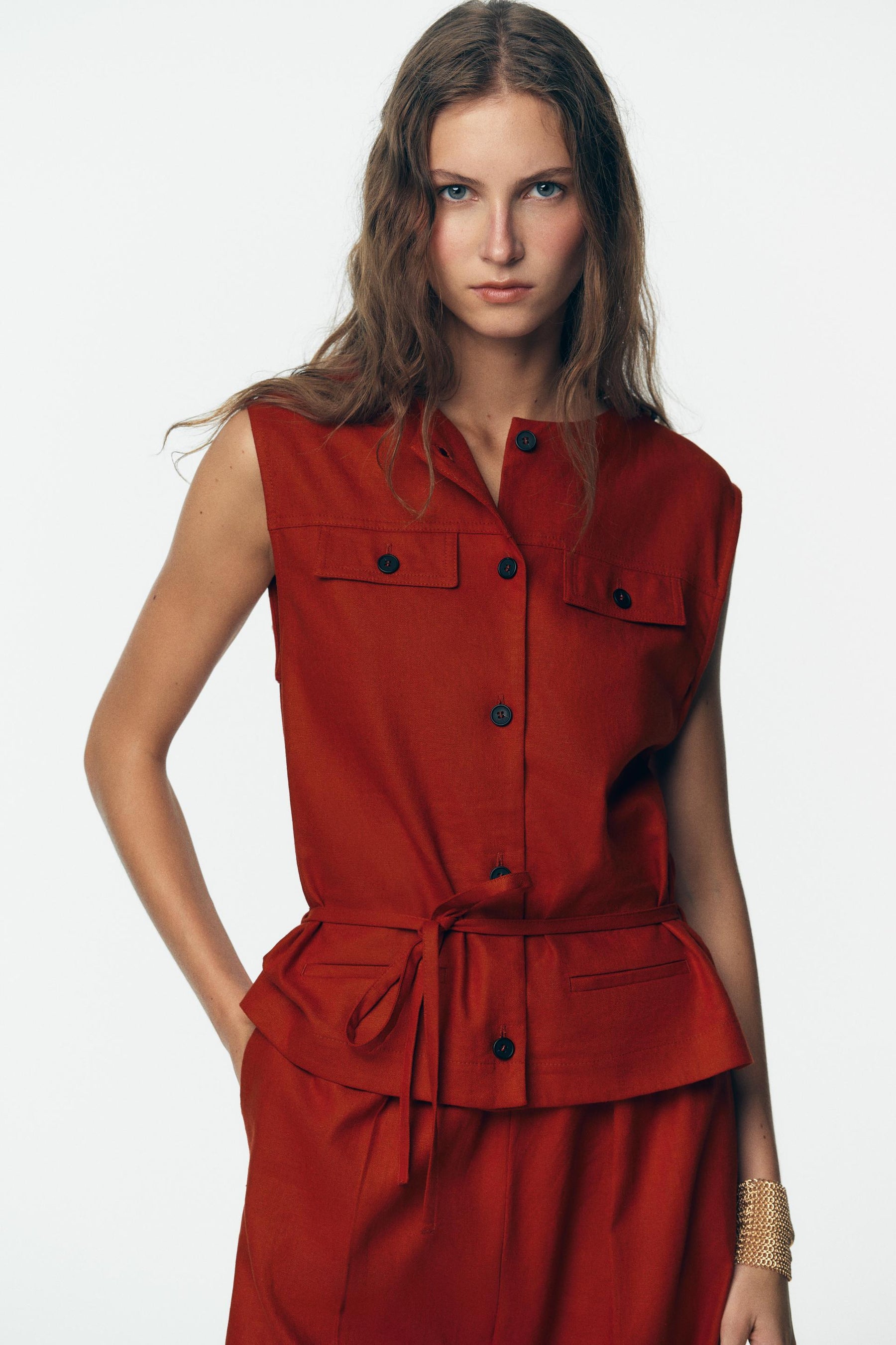 LINEN BLEND WAISTCOAT JUMPSUIT - Image 2