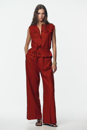 LINEN BLEND WAISTCOAT JUMPSUIT - Image 1