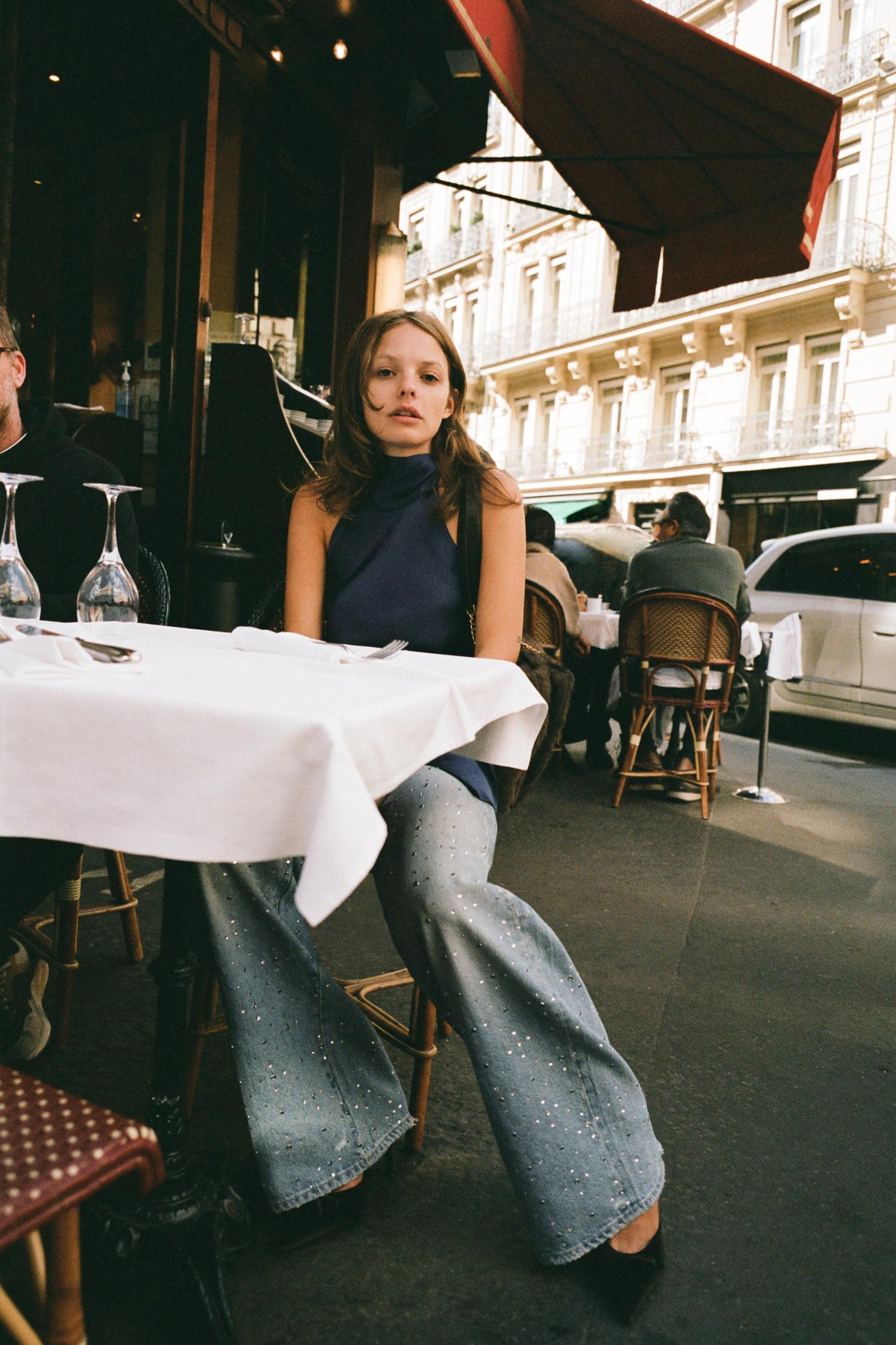 Strassverzierte Baggy-Jeans