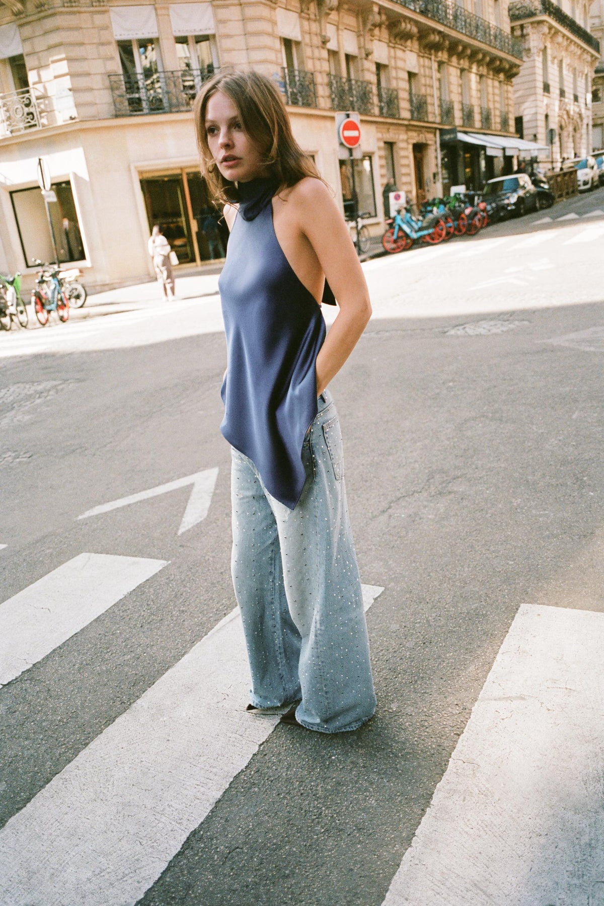 Strassverzierte Baggy-Jeans