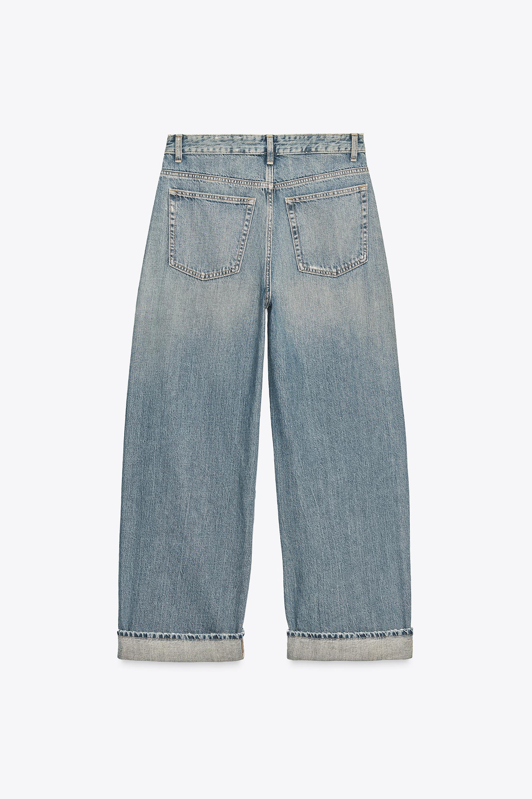 Baggy Jeans mit umgeschlagenem Bund und mittelhohem Bund