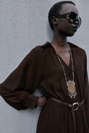 PLEATED MIDI DRESS WITH BELT - Image 3