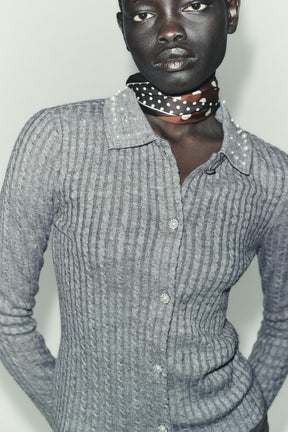 JEWEL COLLAR CUT-OUT CARDIGAN - Image 3