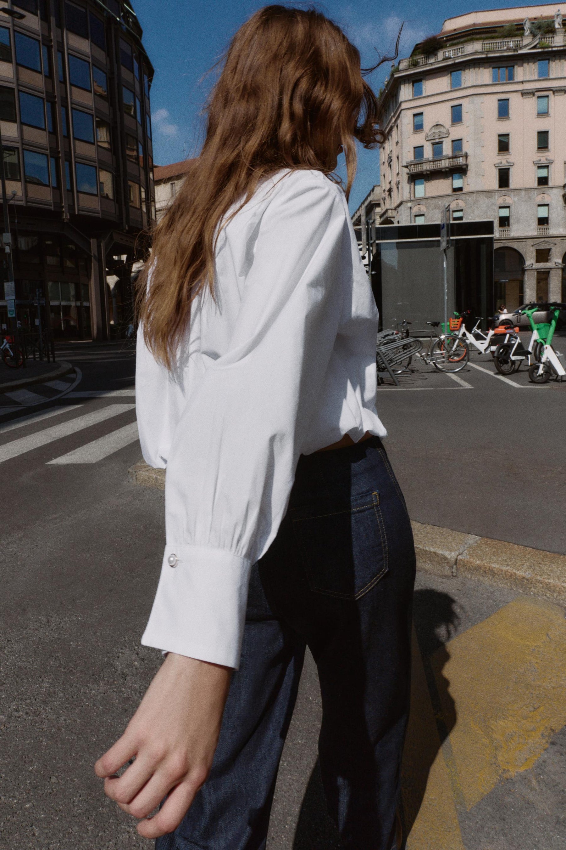 Perlenbesetztes Popeline-Ballonhemd