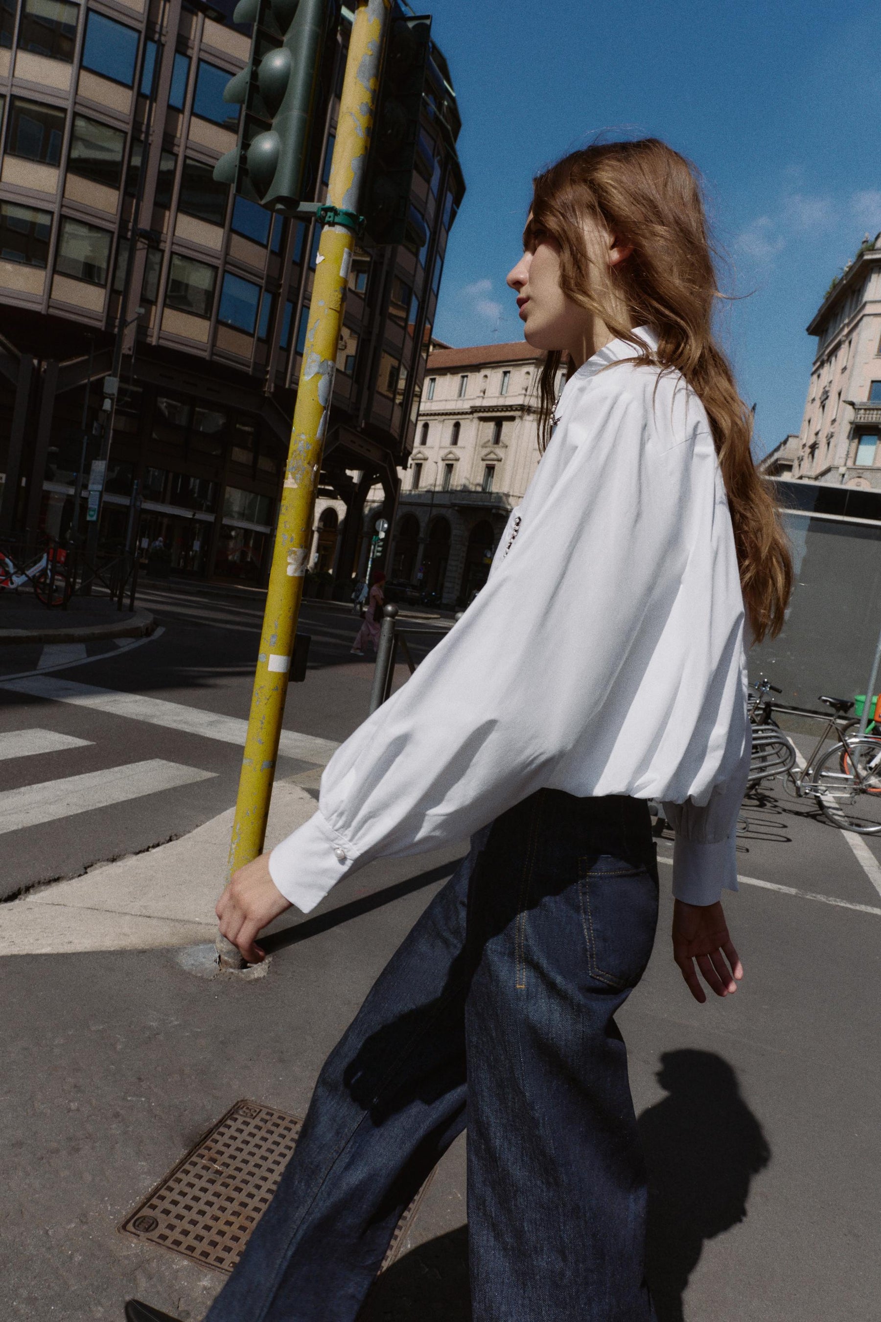 Perlenbesetztes Popeline-Ballonhemd