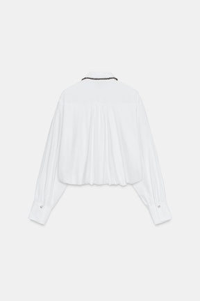 Perlenbesetztes Popeline-Ballonhemd