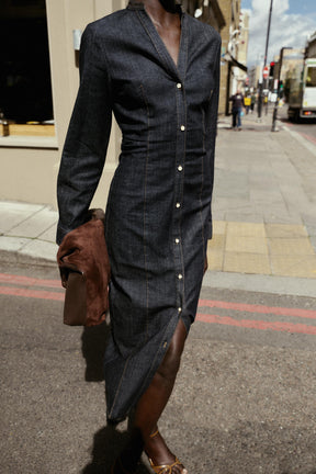 FITTED DENIM MIDI DRESS - Image 2