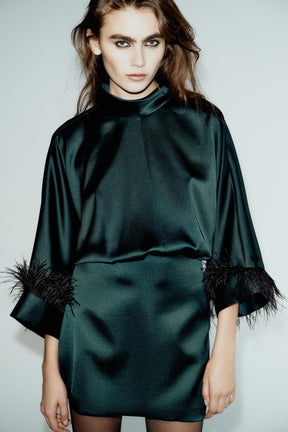 SHORT SATIN FEATHER DRESS - Image 2