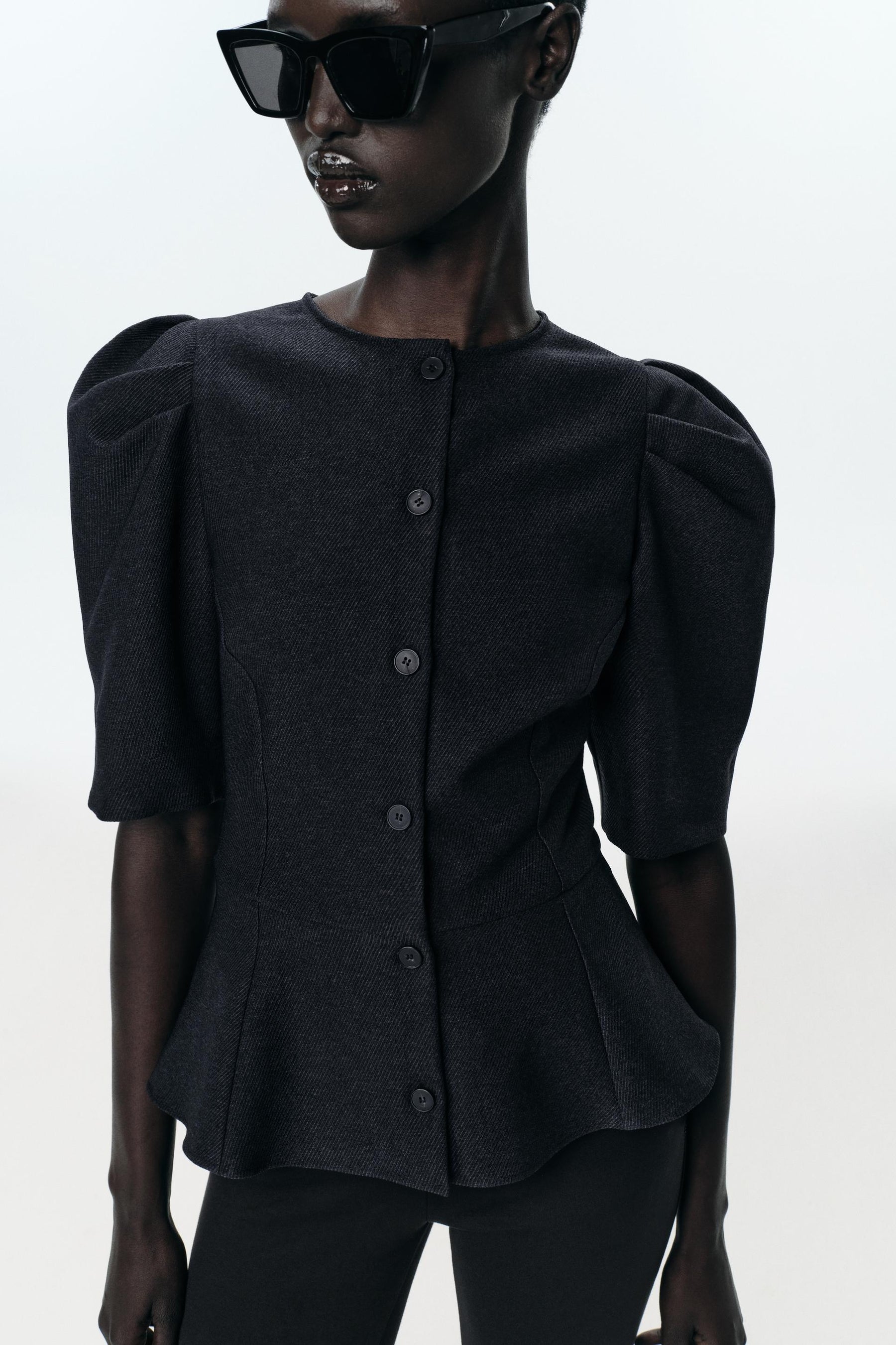 Puffärmel-Peplum-Top