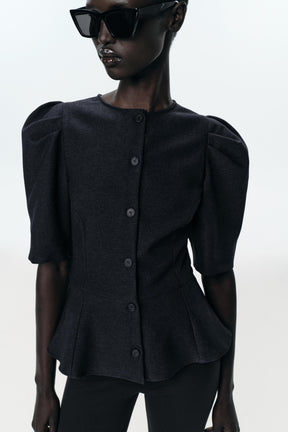 Peplum-Top mit Puffärmeln