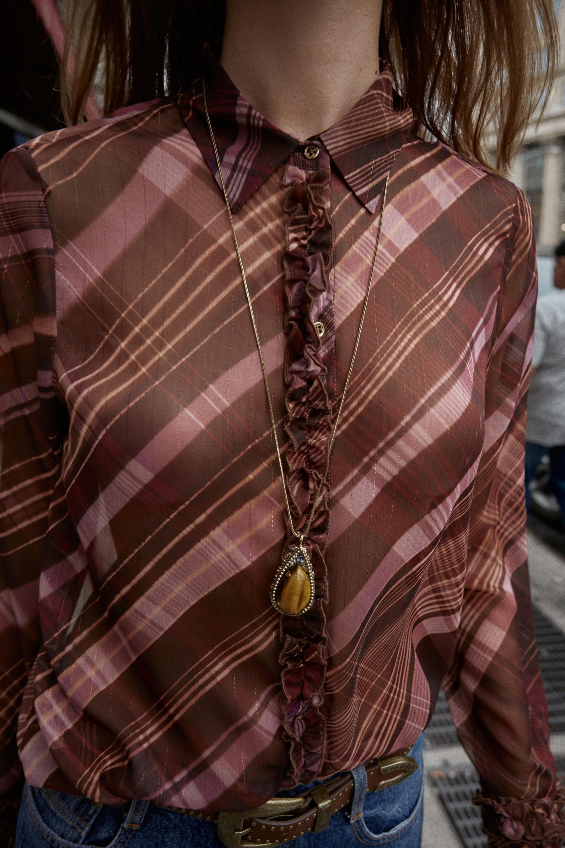 halbtransparente karierte Bluse