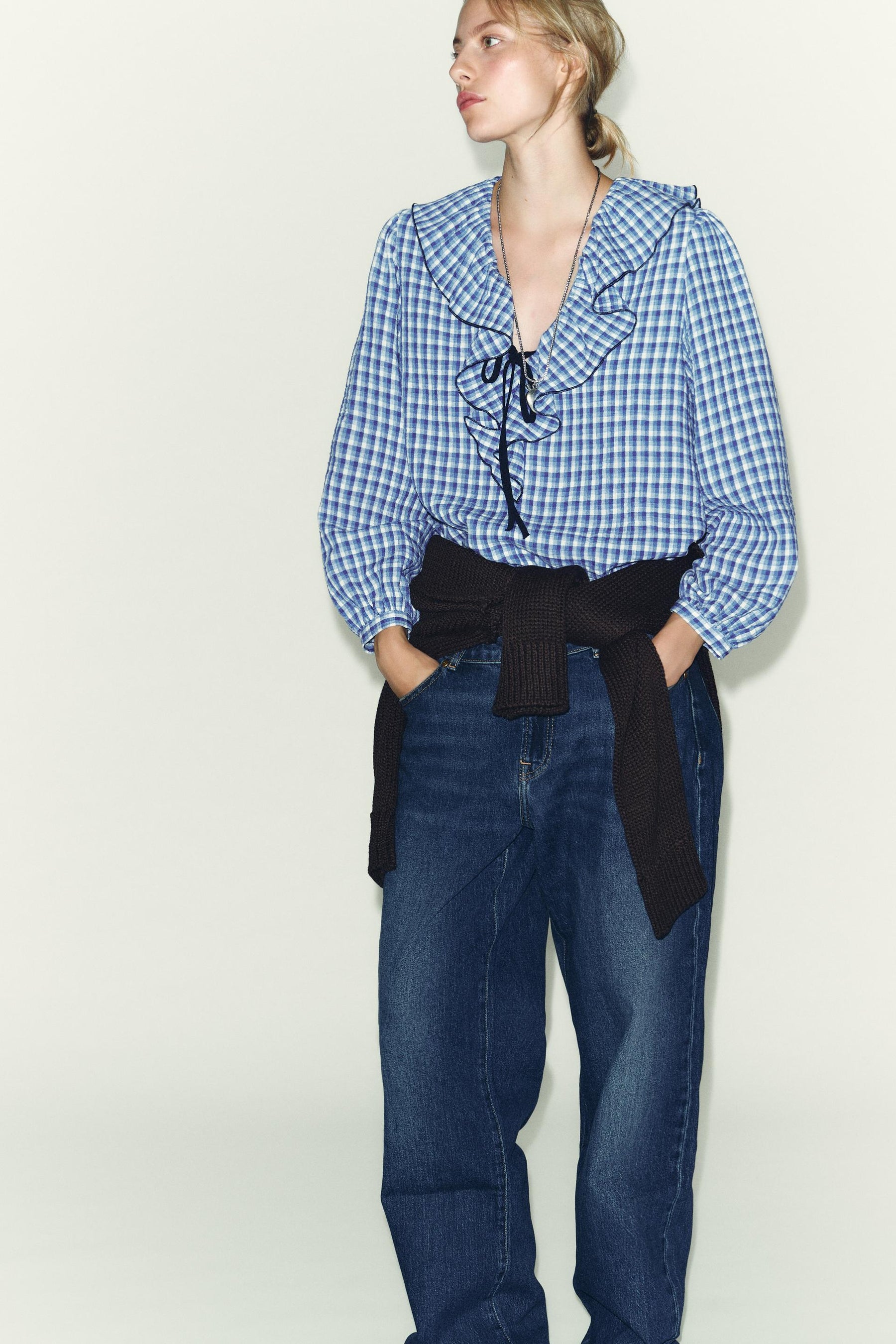 Rüschenbluse mit Vichy-Karo