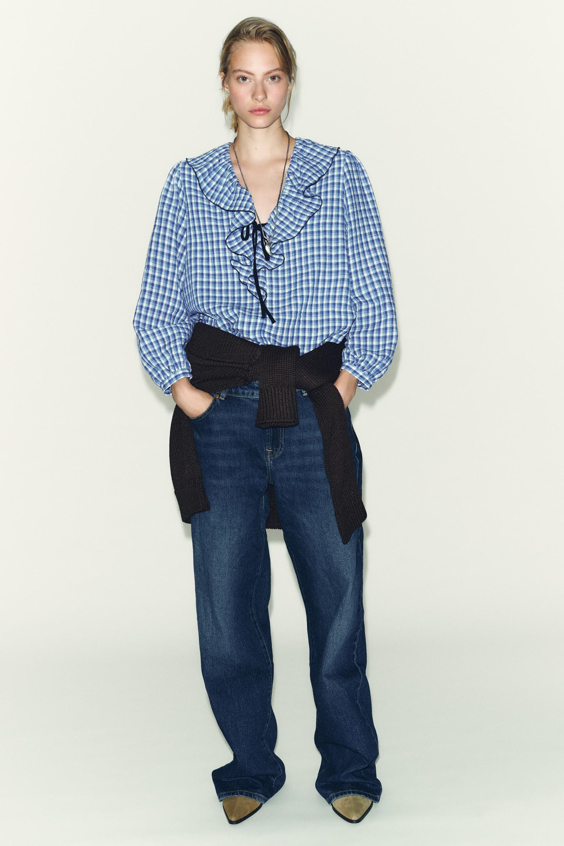 Rüschenbluse mit Vichy-Karo