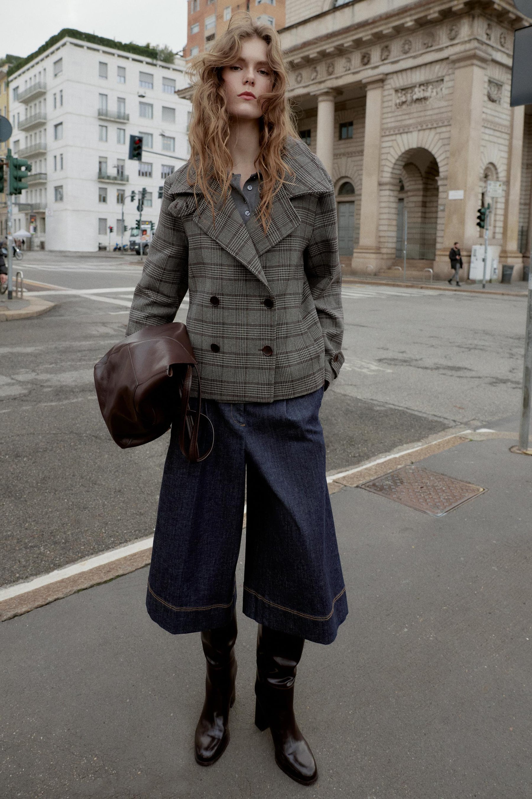 Karierte zweireihige Jacke