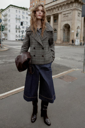 Karierte zweireihige Jacke