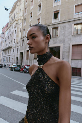 Neckholder-Top mit Metallic-Besatz