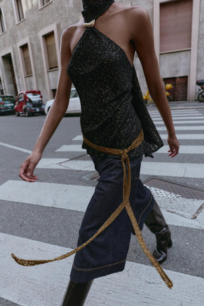 Neckholder-Top mit Metallic-Besatz