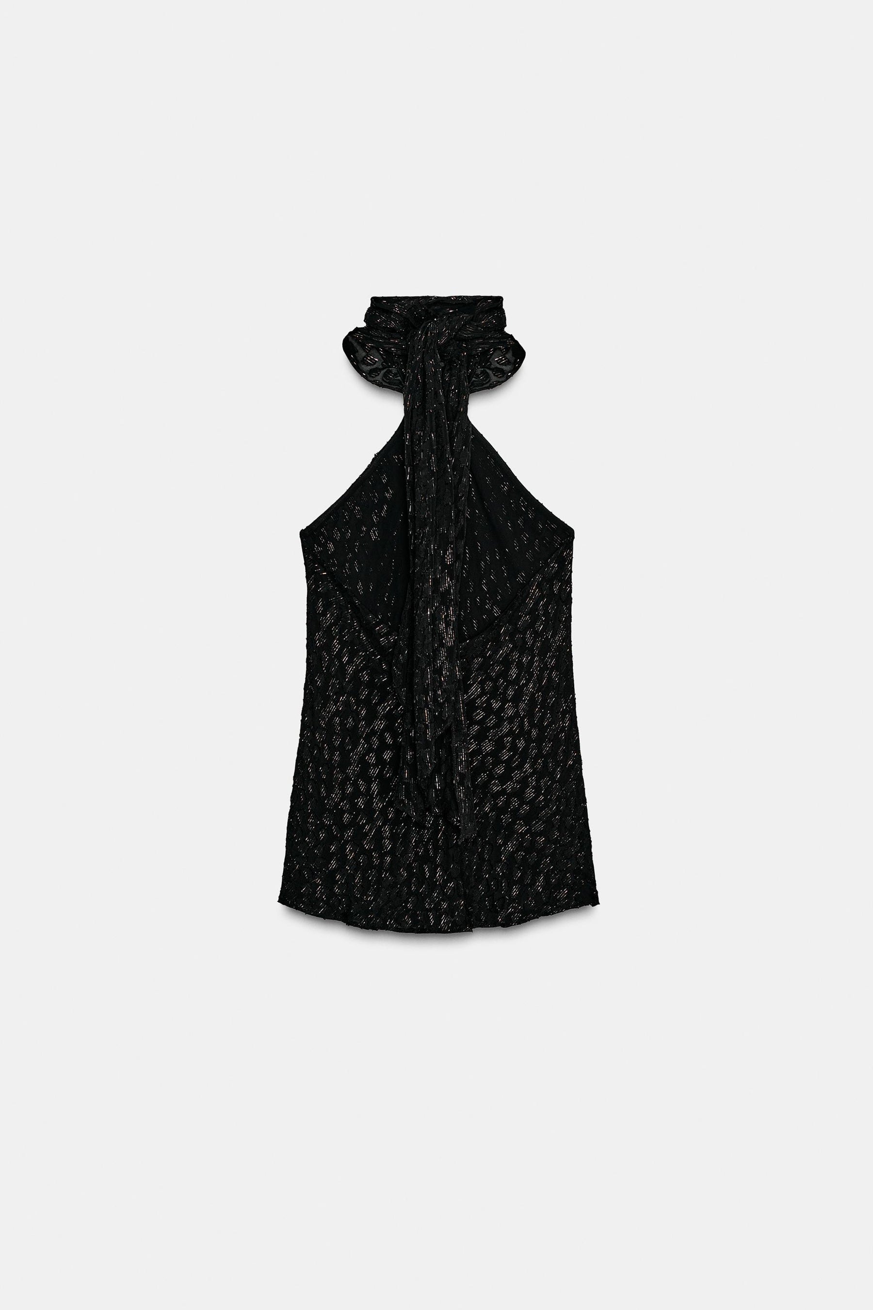 Neckholder-Top mit Metallic-Besatz