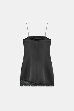 SHORT SATIN LACE DRESS - Image 5