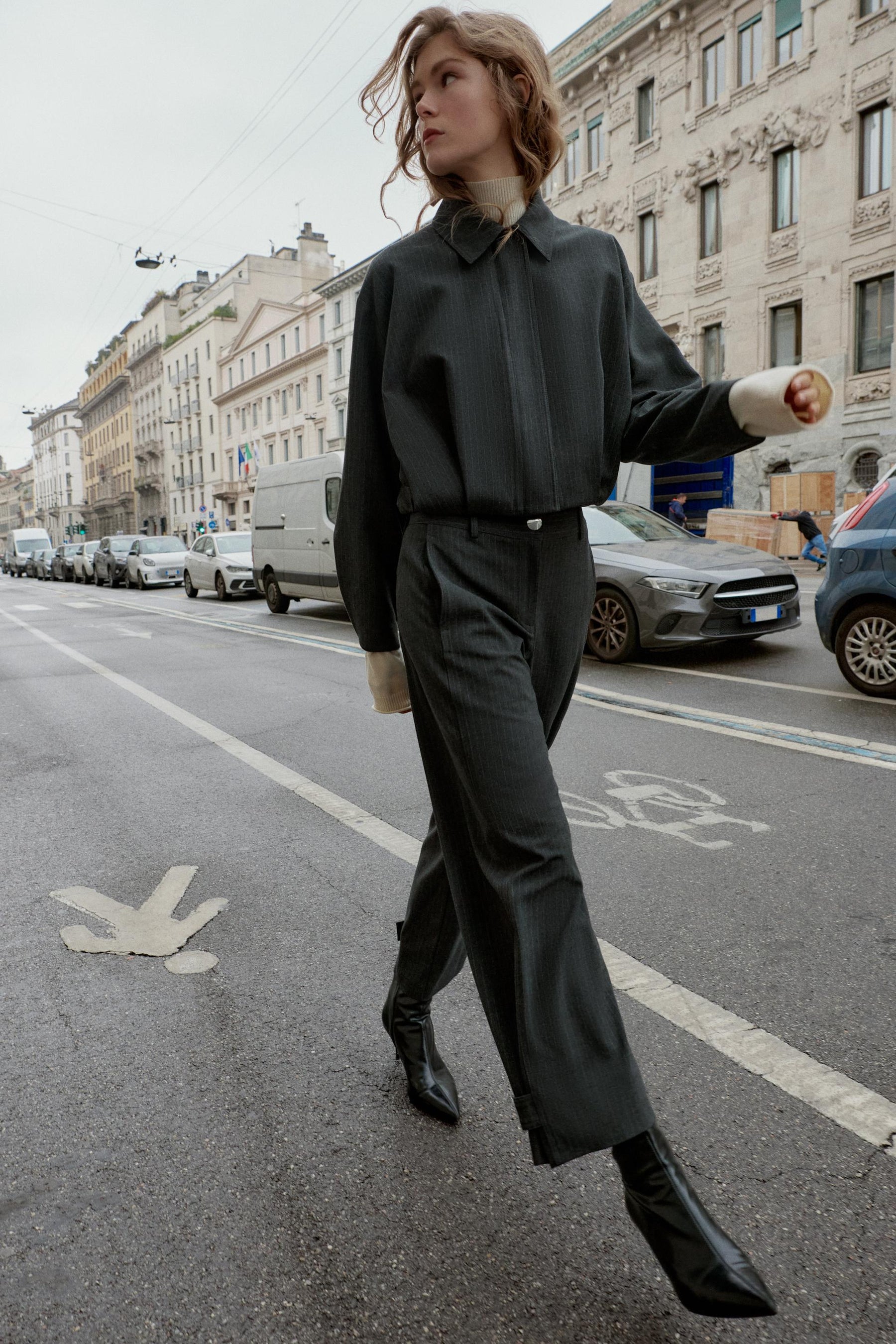 SHORT PINSTRIPE BALLOON BOMBER JACKET - Image 1