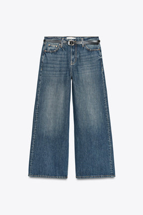 Hochtaillierte Culottes-Jeans mit Gürtel